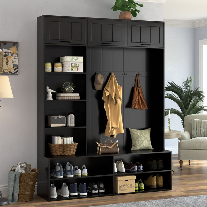 Farmhouse Hall Tree & Bench And Shoe Storage