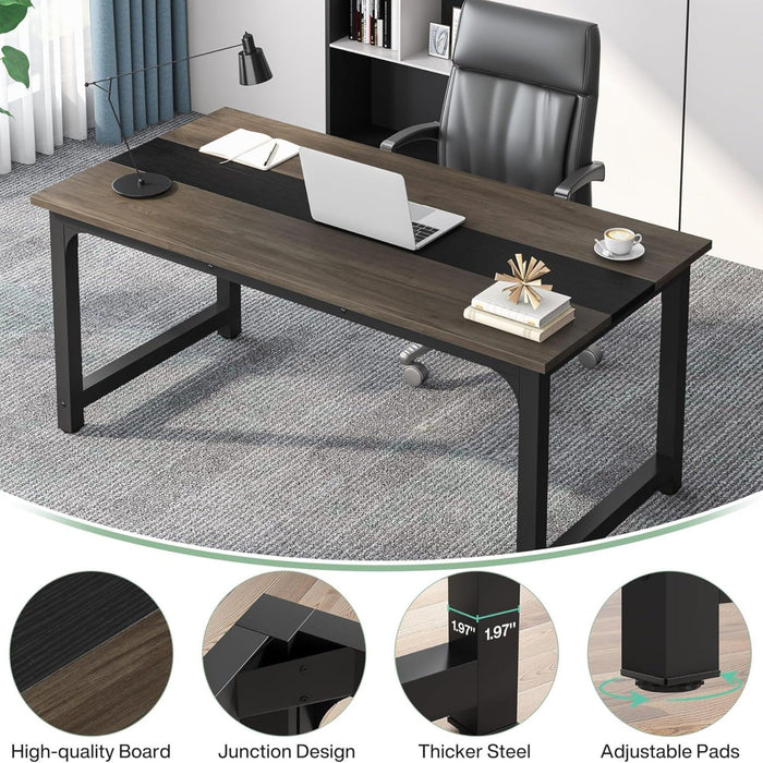 Large Computer Desk With Steel Frame For Home Office Workstation