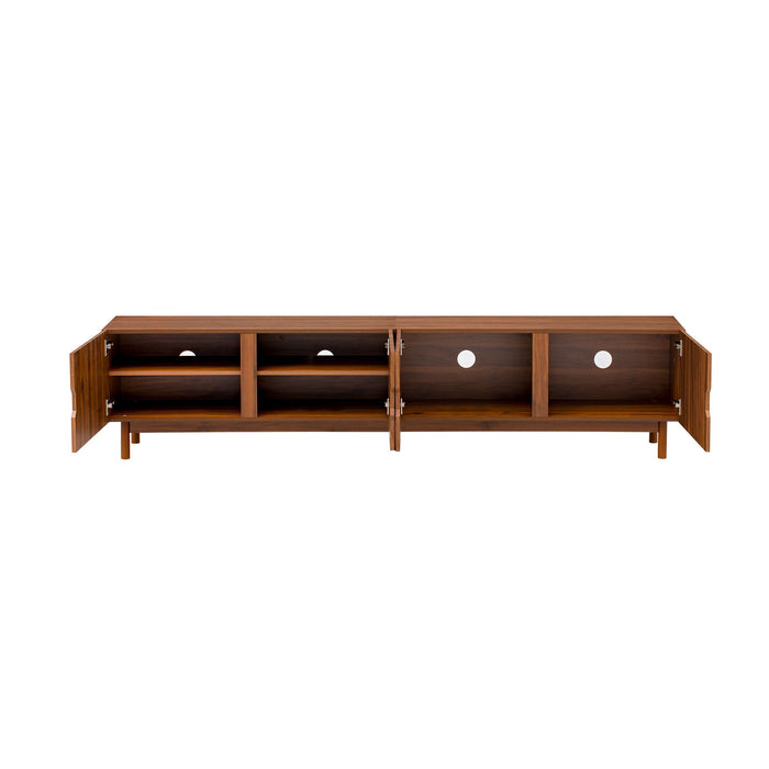 TV Stand With Legs, Media Console, 4 Cabinets For Living Room - Natural Wood