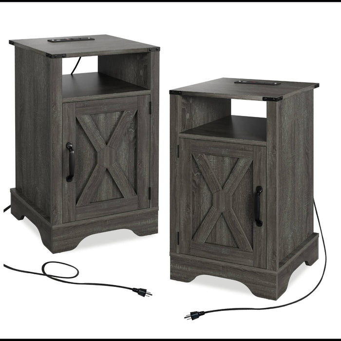 Farmhouse Nightstand, Charging Station & Storage
