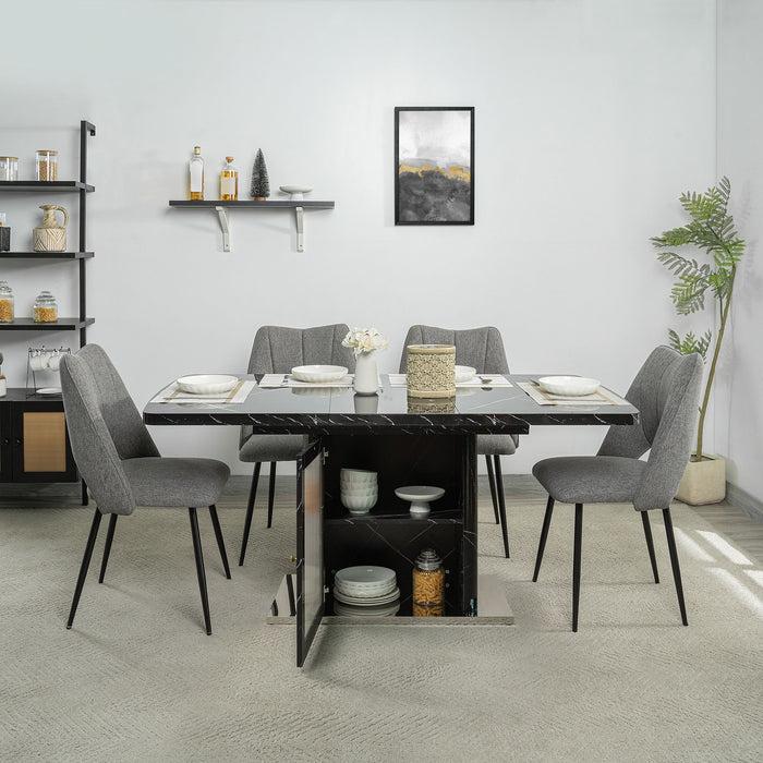 Modern Rectangle Dining Table With Stretchable Top, Storage Cabinet