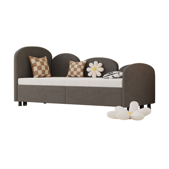 Modern Velvet Upholstered Daybed With Additional Bed Frame