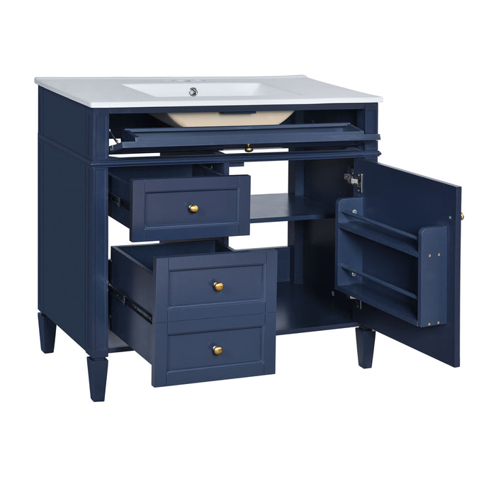 Bathroom Vanity With Top Sink, Modern Bathroom Storage Cabinet, 2 Drawers And A Tip-Out Drawer, Single Sink Bathroom Vanity - Blue
