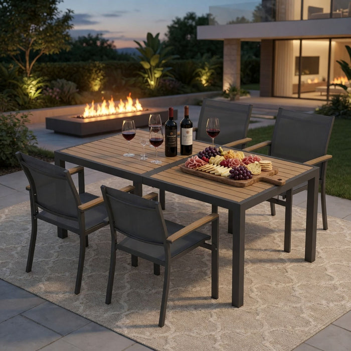5 Piece Gray Aluminum Patio Dining Set With Textilene Chairs For Outdoor Use