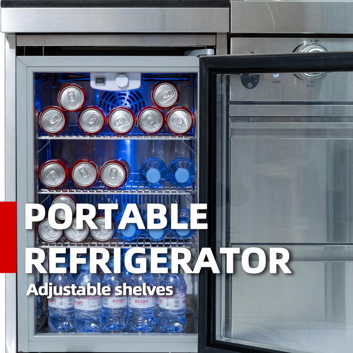 6 Burner 85, 000 Btu Deluxe Gas Outdoor Kitchen Island Grill With Wine Cooler Refrigerator, Rotisserie, Storage Cabinets & Drawers - Silver