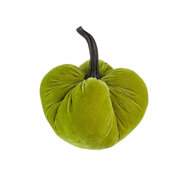 Velvet Weighted Pumpkin With Resin Stem Apple, Pumpkin Ornament Decor For Holiday Harvest Festival Fall Festival & Thanksgiving (Set of 2) - Green