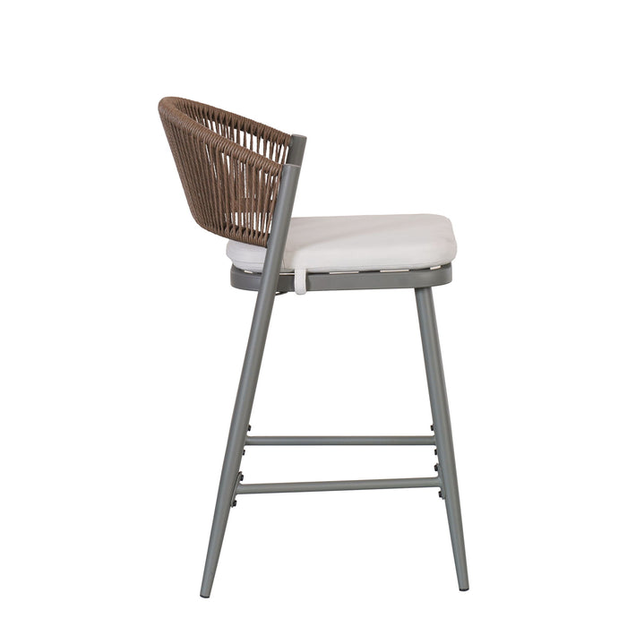 Outdoor 26" Counter Height Metal Frame Counter Stools With Scallop Shaped Backrest & Water Resistant Cushions