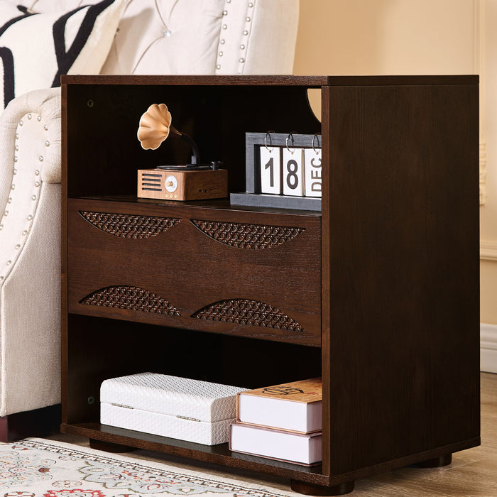 Nightstand With USB Ports & Outlet Hole, End Table With Drawer