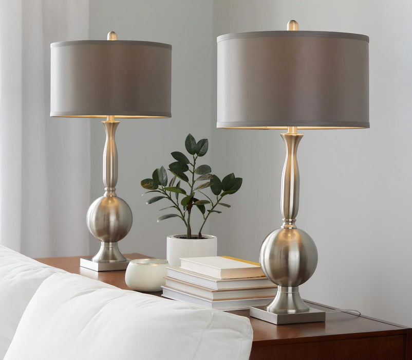 Joan - Contemporary Table Lamp (Set of 2) - Nickel / Gray Satin