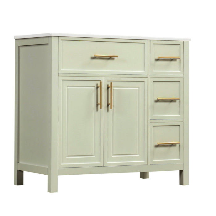 36" Bathroom Vanity With Sink, 2 Doors, 3 Drawers, Rectangular - White