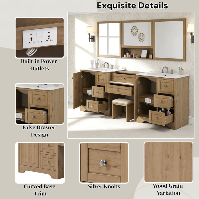 Double Sink Bathroom Vanity With Countertop, 2 Ceramic Sinks, 6 Drawers, Soft Close Design