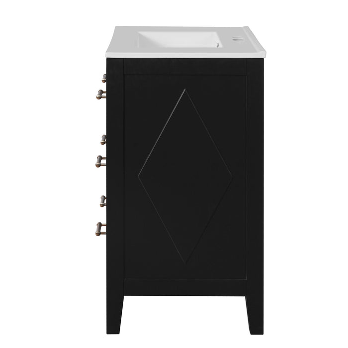 Retro Bathroom Vanity With Sink Combo, Free Standing Single Set With 3 Drawers