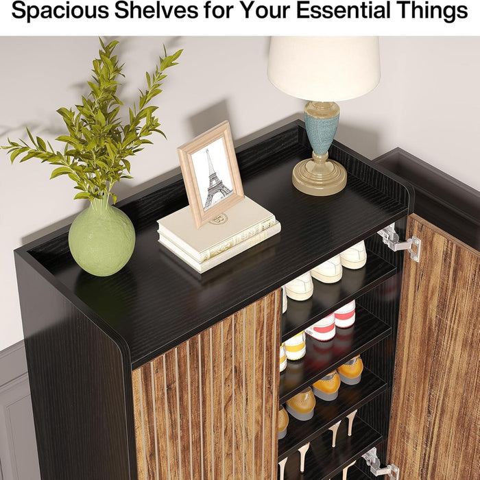 5 Tier Shoe Cabinet With Doors, Compact Entryway Storage Organizer