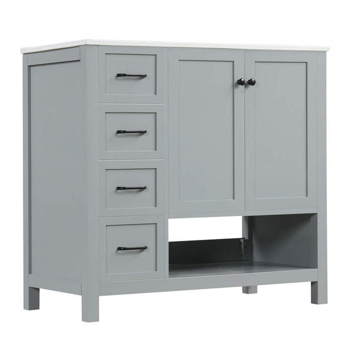 Bathroom Vanity With Sink Top, Bathroom Vanity Cabinet With 2 Doors And 2 Drawers, Open Shelf
