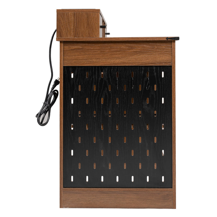 Office Desk With Storage Cabinet, Charging Station, Monitor Stand & Pegboard