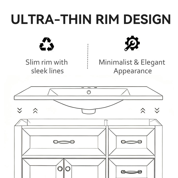 Basin Sink, 0.6" Ultra Thin Profile, Triple Faucet Holes, Sink Only