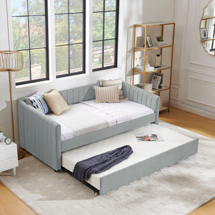 Upholstered Daybed With Trundle With Vertical Stripes