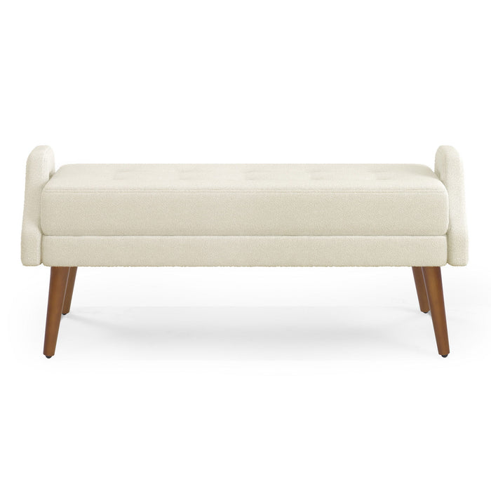 Modern Living Room Bench With Looped Yarn Fabric And Rubber Wooden Legs