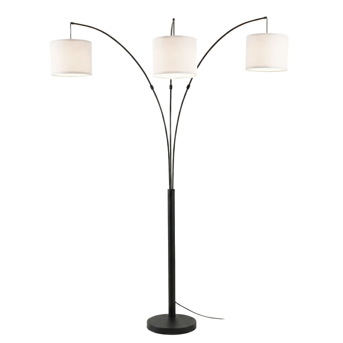 Royal - 3 Arm Arc Floor Lamp, Oil Rubbed Bonze With Linen Shade, 4 Way Rotary Switch - Oil-Rubbed Bronze