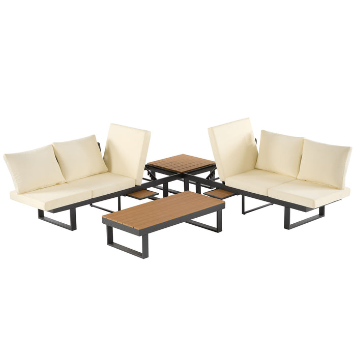 Outdoor Sectional Sofa Set With Adjustable Reclining Seats