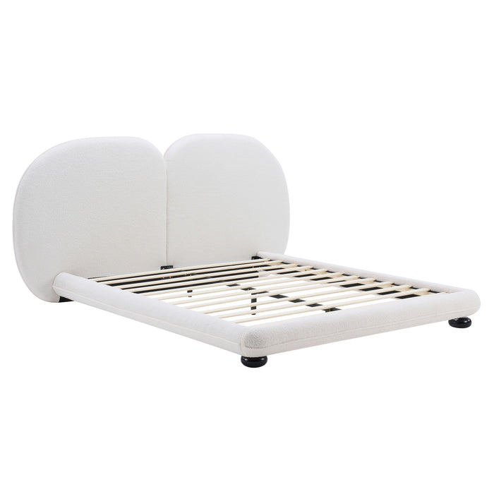 Queen Size Upholstered Platform Bed Frame With Split Headboard - White