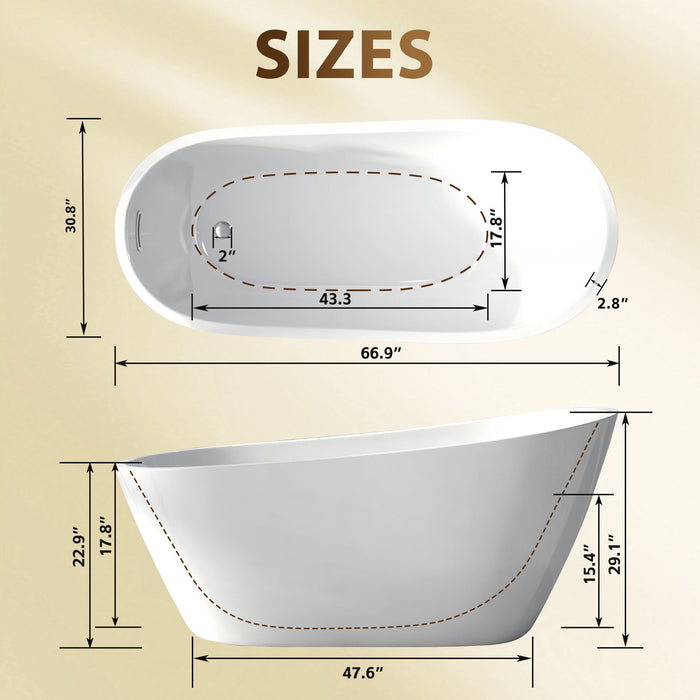 Special-Shaped Freestanding Slipper Bathtub, Overflow & Pop Up Drain