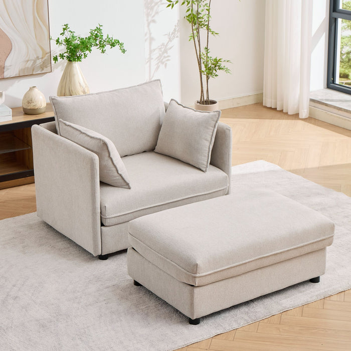 Oversized Deep Seat Accent Chair With Matching Storage Ottoman & Throw Pillows