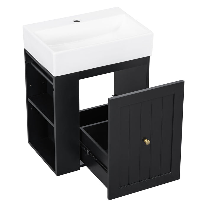 Modern Bathroom Vanity With Sink, Storage Cabinet, Drawer & Side Shelf