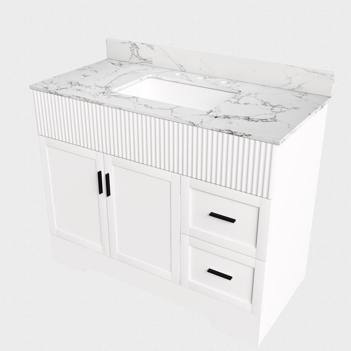 Bathroom Vanity Set, Fluted Cabinet, Soft Close Doors & Drawers, 3 Faucet Holes, Sink Included - White