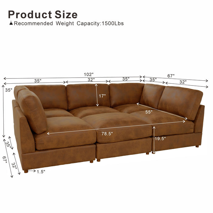 Modular Upholstered Sectional, Medium Firm Seat Cushion, Custom Configuration - Brown