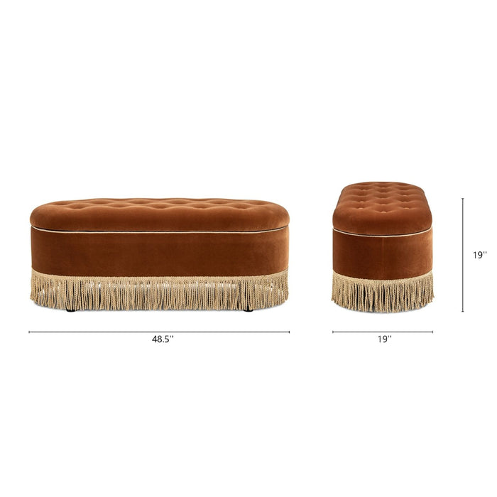 Melinda - Oval Tufted Bullion Fringe Storage Bench