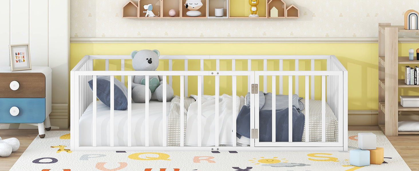 Metal Floor Bed Frame With Fence And Door