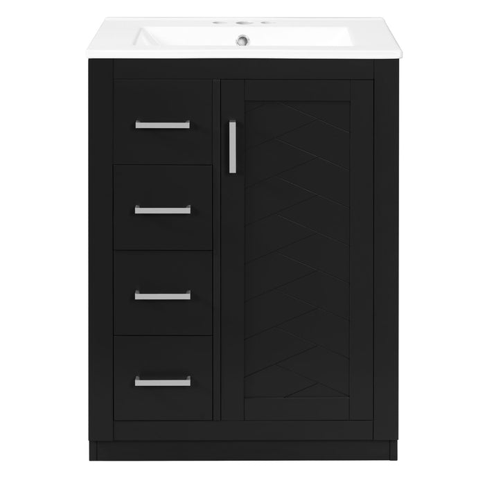 Bathroom Vanity With Integrated Sink, Rectangular Cabinet With 1 Door And 3 Drawers