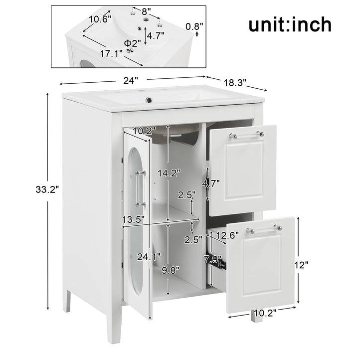 Modern Bathroom Vanity With Sink, Cabinet With 2 Drawers And Door, Adjustable Shelf