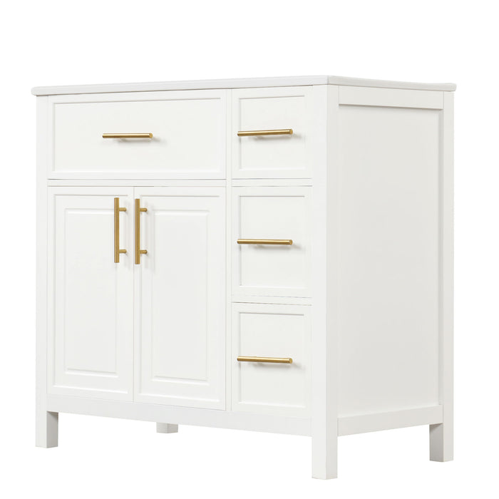 Modern Bathroom Vanity With Sink Top, 2 Doors And 3 Drawers