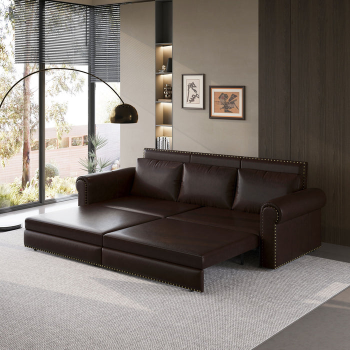 Pull Out Sofa Bed 3 In 1 Velvet Convertible Sleeper Sofa With Nailhead Trim & Rolled Arm, Multi Functional