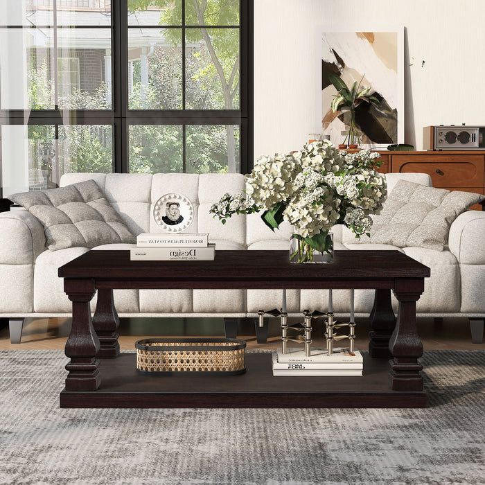 Rectangular Coffee Table With Open Storage Shelf For Living Room - Espresso