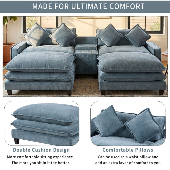 Modern Sectional Sofa With Removable Ottomans, USB Ports