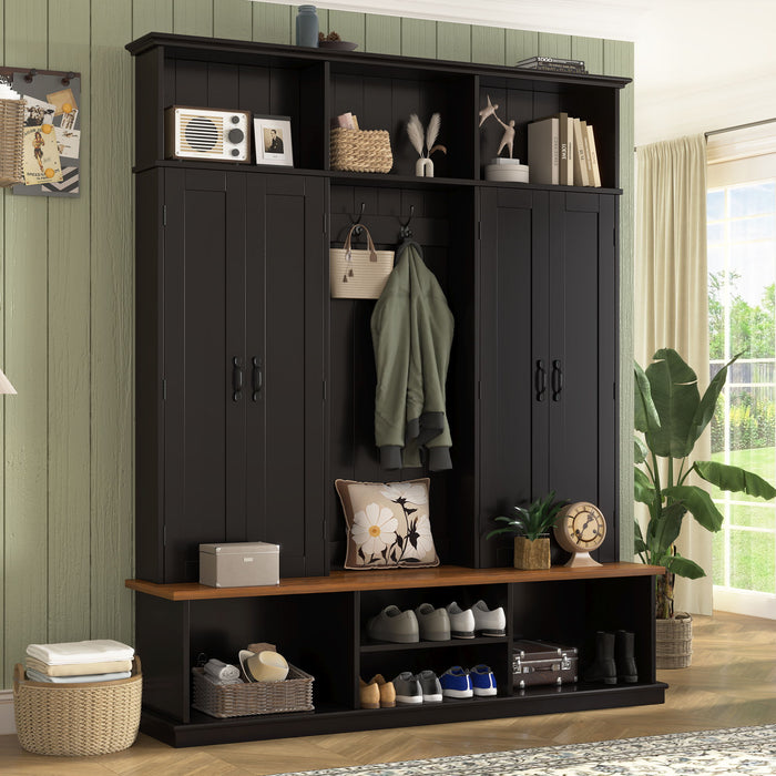 Entryway Hall Tree With Bench, 3 Top Cubbies & Bottom Storage Space