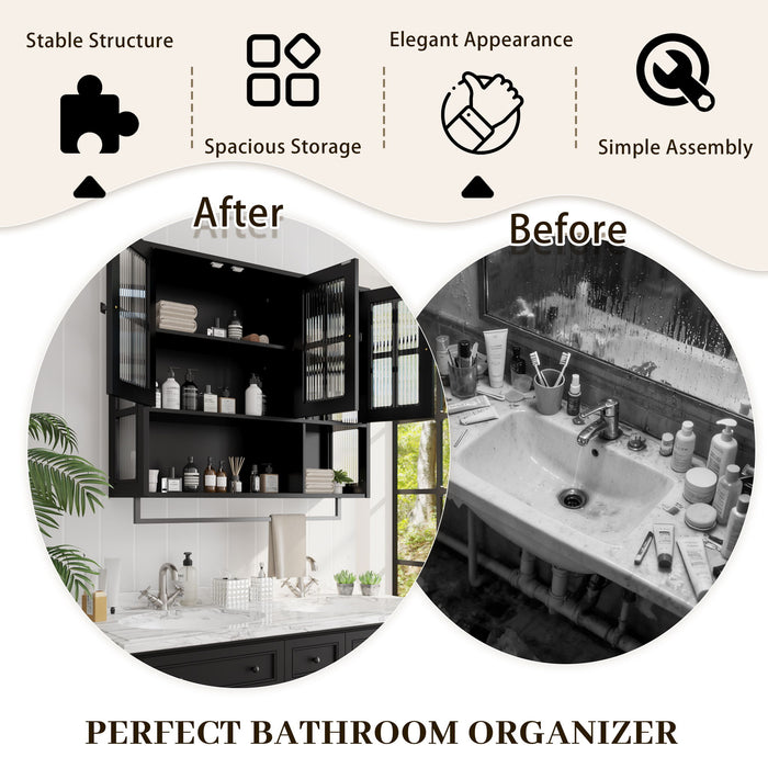 3 Door Wall Cabinet With Glass Door And Towel Bar