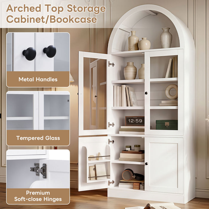 Tall Arched Top Storage Cabinet With 5 Tier Shelves, Soft Close Hinges