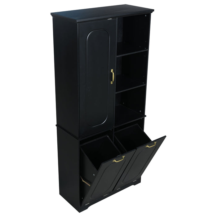Freestanding Tall Storage Cabinet With 2 Tilt Out Hampers