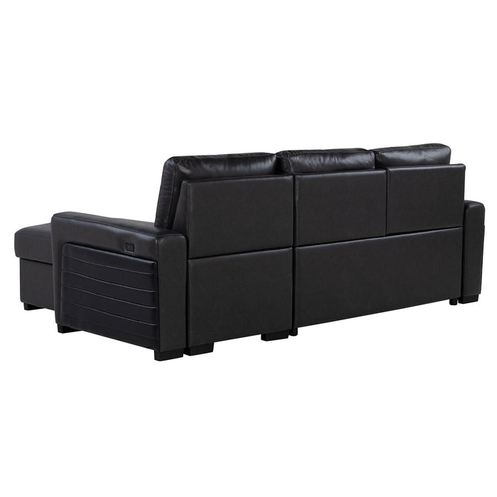 Montero - Sofa With Pull Out Bed, Drop Down Table, USB And Cup Holders, Storage Chaise - Charcoal Black