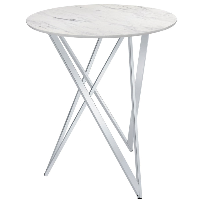 Halverson - Round Top Bar Table - White / Silver