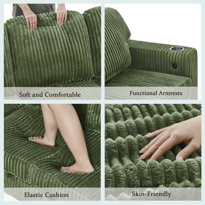 L-Shaped Sofa With Pull Out Sofa Bed With USB