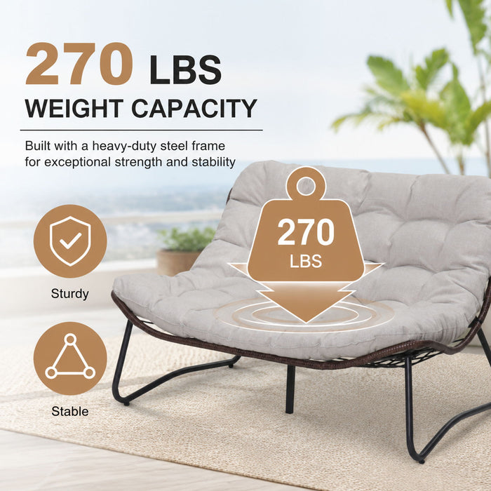 Patio Loveseat Sofa With Extra Thick Tufted Cushion - Brown