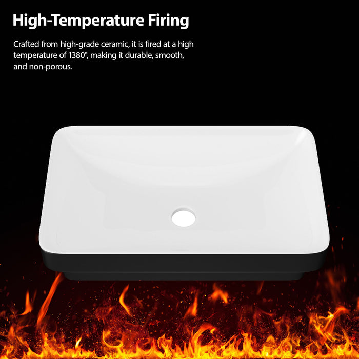 Semi Recessed Bathroom Sink With Vessel Design, Durable Glazed - White / Black