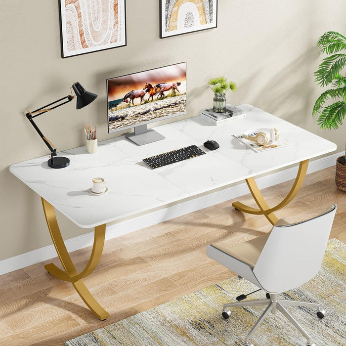 Executive Office Computer Desk For Home Office - White / Gold