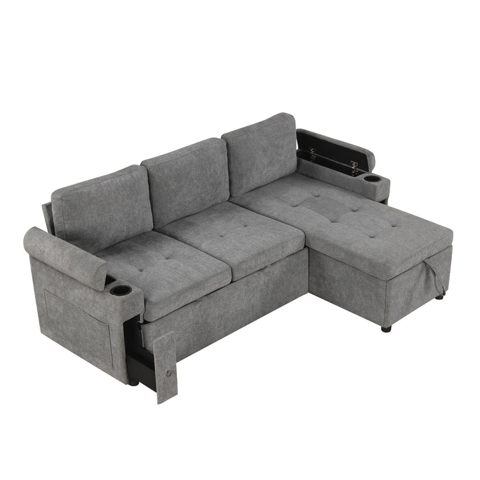 Convertible L Shaped Sofa Couch With Storage, Cup Holders, USB Ports