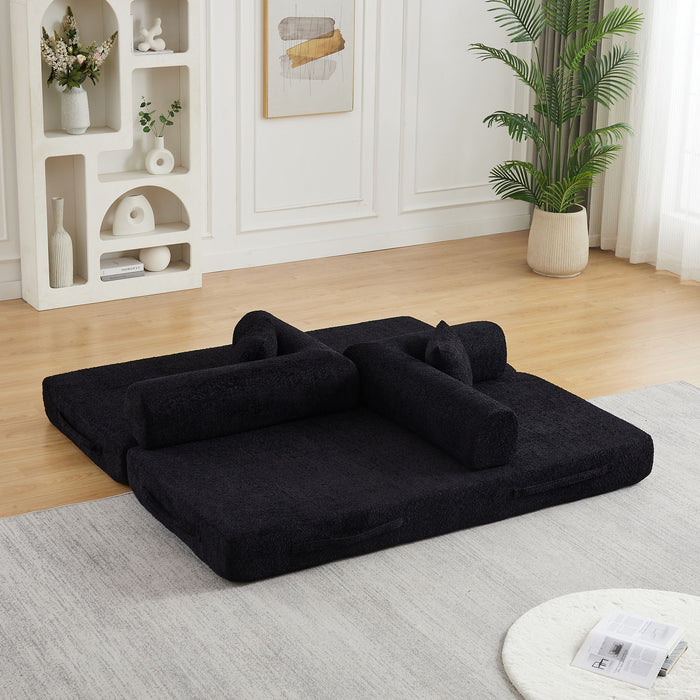 Convertible Sleeper Sofa Bed With Cylindrical Pillow